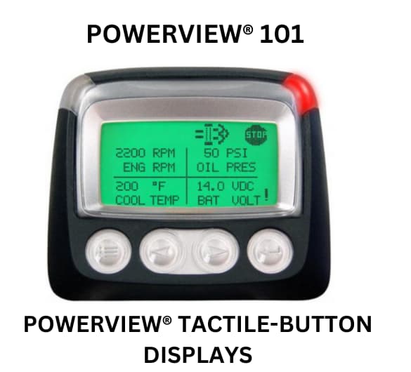 Close-up of Powerview 1011 tactical button displays, highlighting their functionality and modern design in a user-friendly format